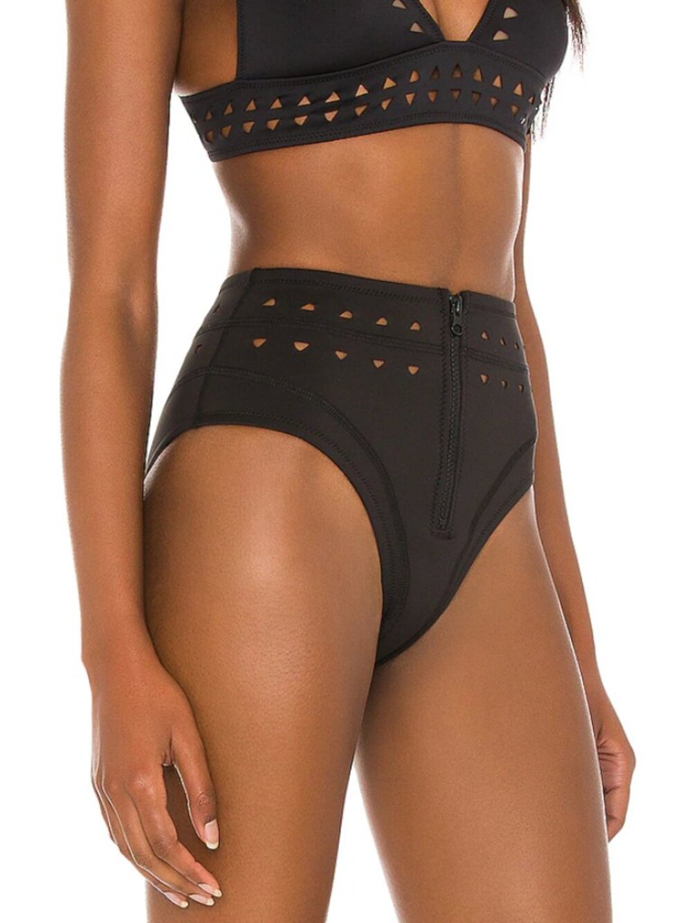 NWT Gigi C McKenzie High Waist Bikini Bottom Women’s Medium Black Zipper Swim
